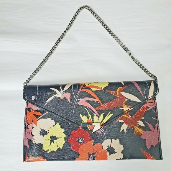 Guess Handbags - NWOT Guess Clutch Chain Bag Black Floral Bird